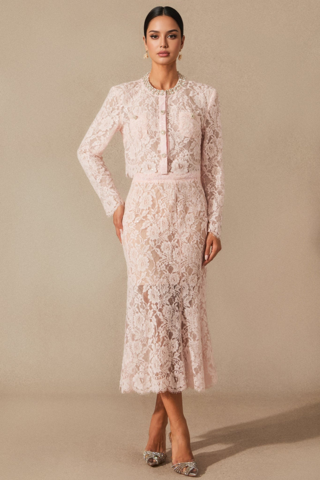 Islay Long Sleeve Floral Lace Midi Dress Set