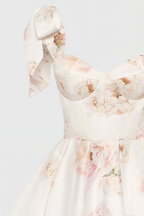 Zinat Beige Pink Floral Mini Dress