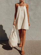 V Off-the-shoulder Spliced Short Dress