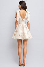 Zinat Beige Pink Floral Mini Dress