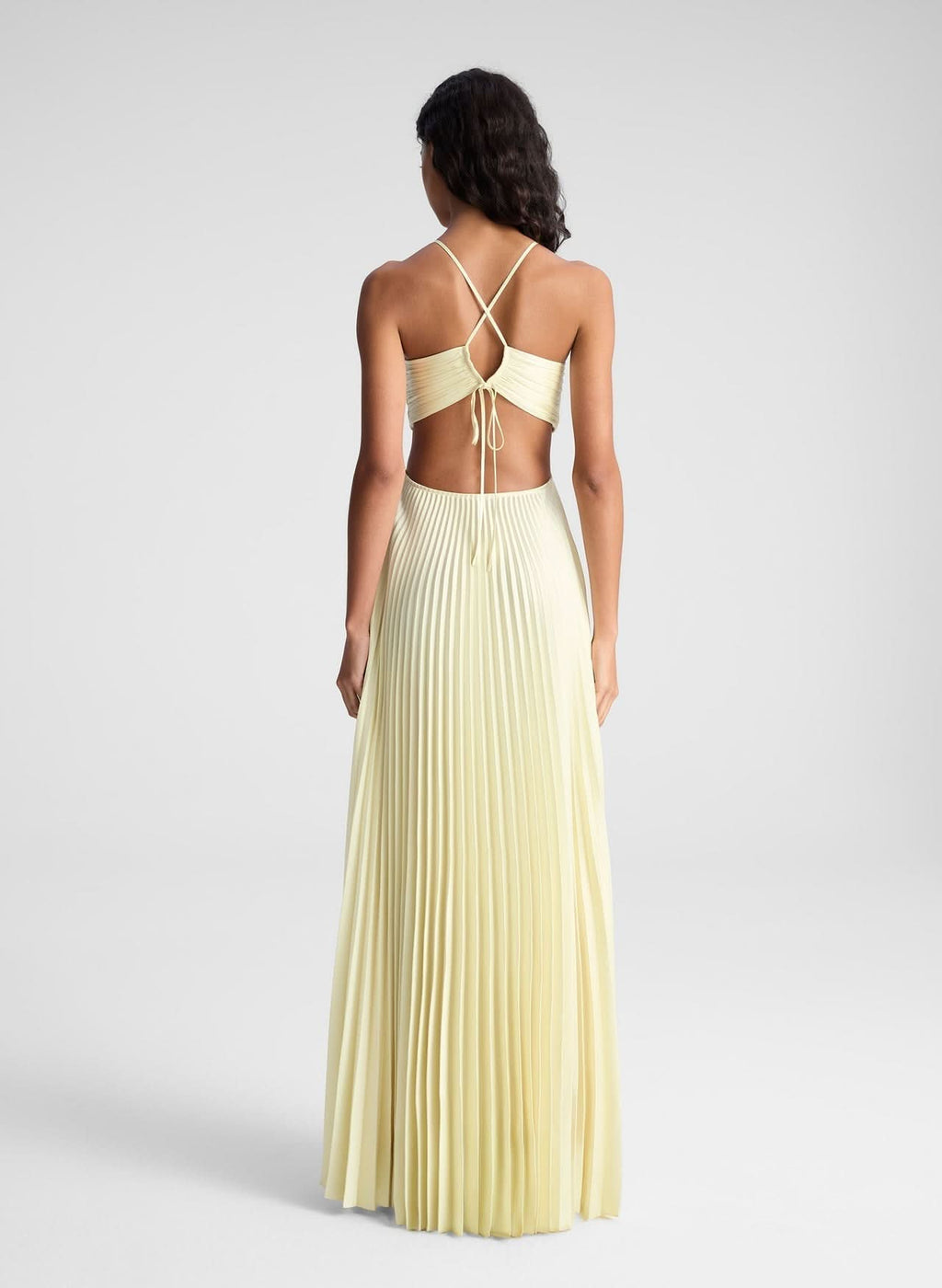 Halter Neck Sunray Pleated Side Cutout Maxi Dress