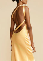 Satin One Shoulder Asymmetrical Open Back Maxi Gown