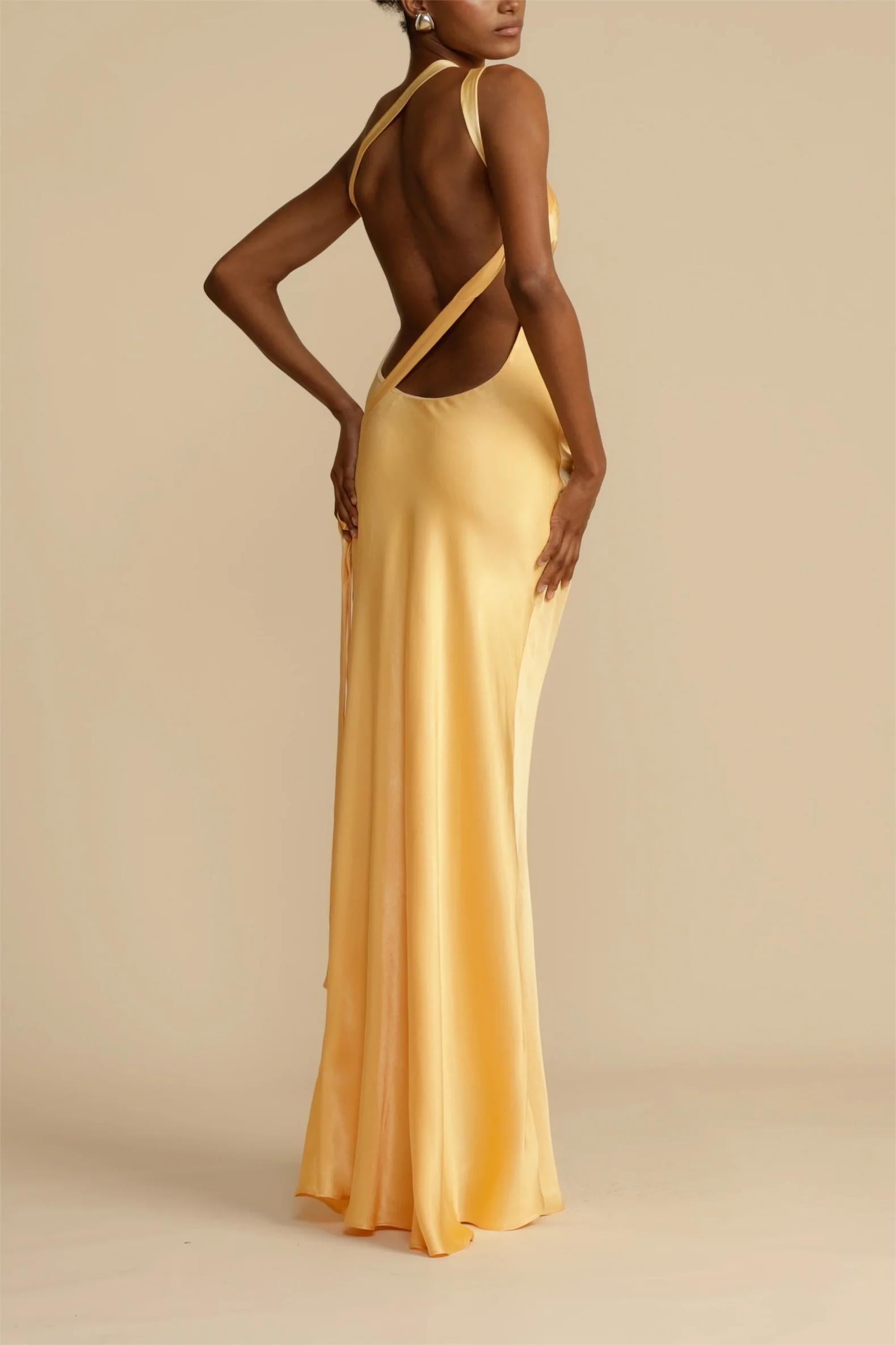Satin One Shoulder Asymmetrical Open Back Maxi Gown