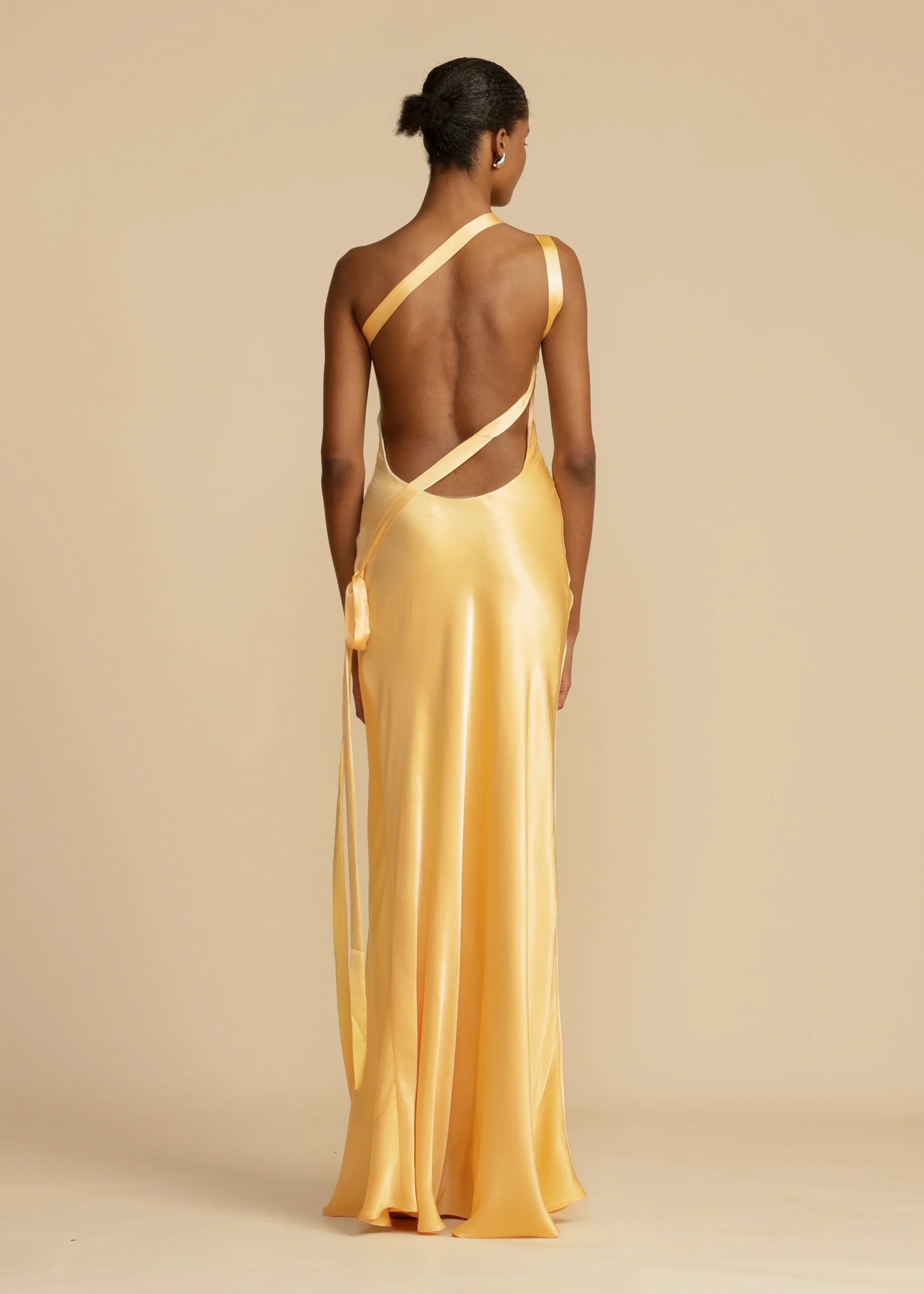 Satin One Shoulder Asymmetrical Open Back Maxi Gown