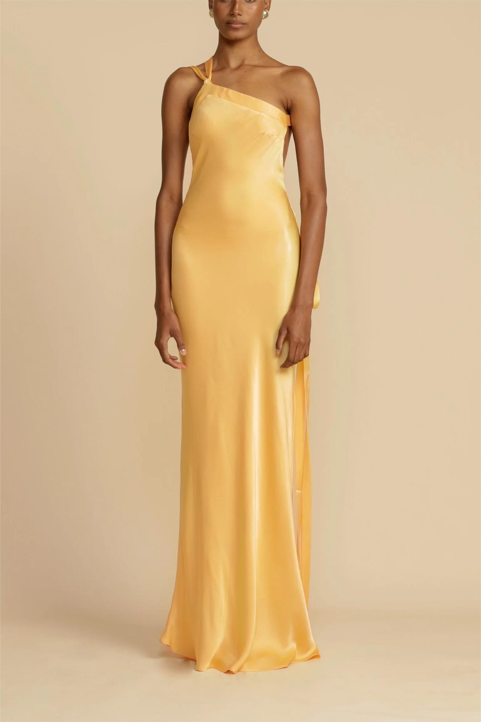 Satin One Shoulder Asymmetrical Open Back Maxi Gown