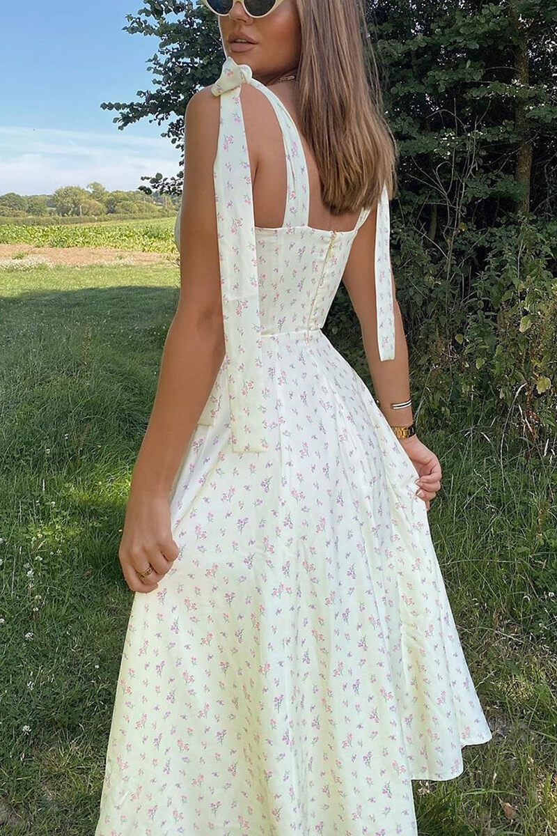 Yolaina Chic Pretty Midi Dress with Straps and Slit Silhouette Collection