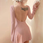 Fabiola Premium Short Knitted Dress with Long Sleeves Designer Edit