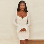 Twist Front Bell Cuff Rib Knit Bodycon Mini Dress