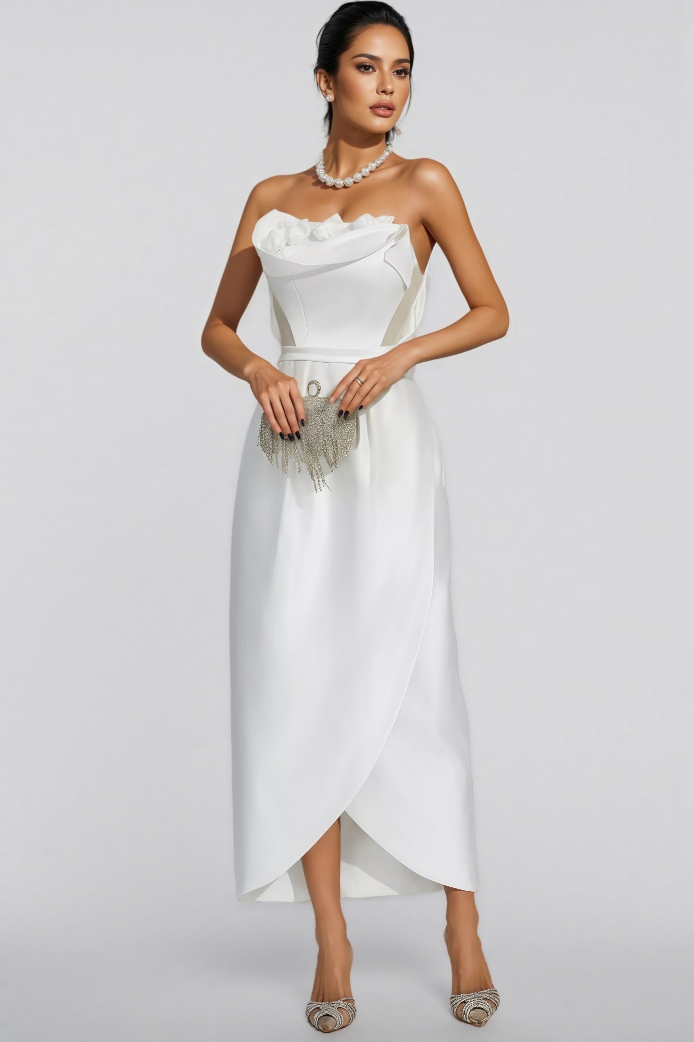 Inga White Off Shoulder Satin Maxi Dress