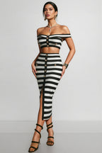 Dravlk Off Shoulder Bandage Midi Dress Set