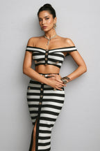 Dravlk Off Shoulder Bandage Midi Dress Set