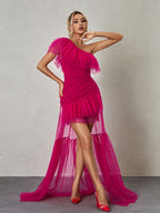 Margaret One Shoulder Tulle Mini Dress