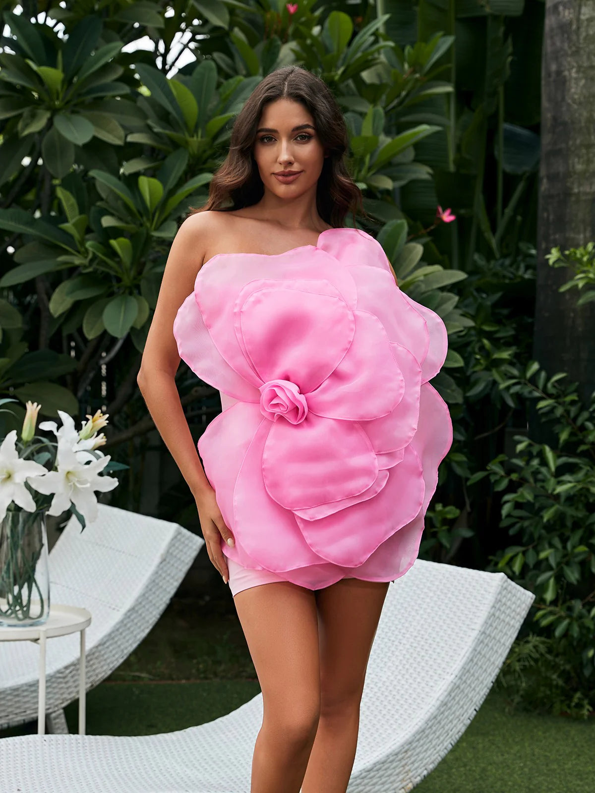 Maria One Shoulder Dress with Large Flower
