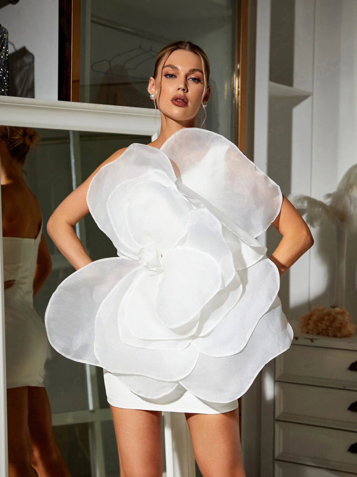 Maria One Shoulder Dress with Large Flower