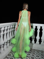 Marsali Mesh Maxi Dress In Green