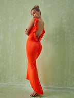 Marzia Backless Maxi Dress In Orange