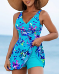 Angela Timeless Floral V Neck High Waisted Swim Dress Premium Wardrobe Essential