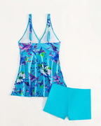 Angela Timeless Floral V Neck High Waisted Swim Dress Premium Wardrobe Essential