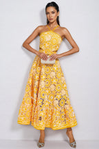Delphine Yellow Cut Out Halter Maxi Dress