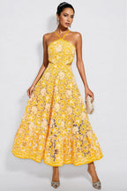 Delphine Yellow Cut Out Halter Maxi Dress
