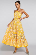 Delphine Yellow Cut Out Halter Maxi Dress