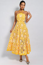 Delphine Yellow Cut Out Halter Maxi Dress