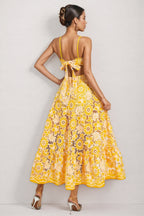 Delphine Yellow Cut Out Halter Maxi Dress