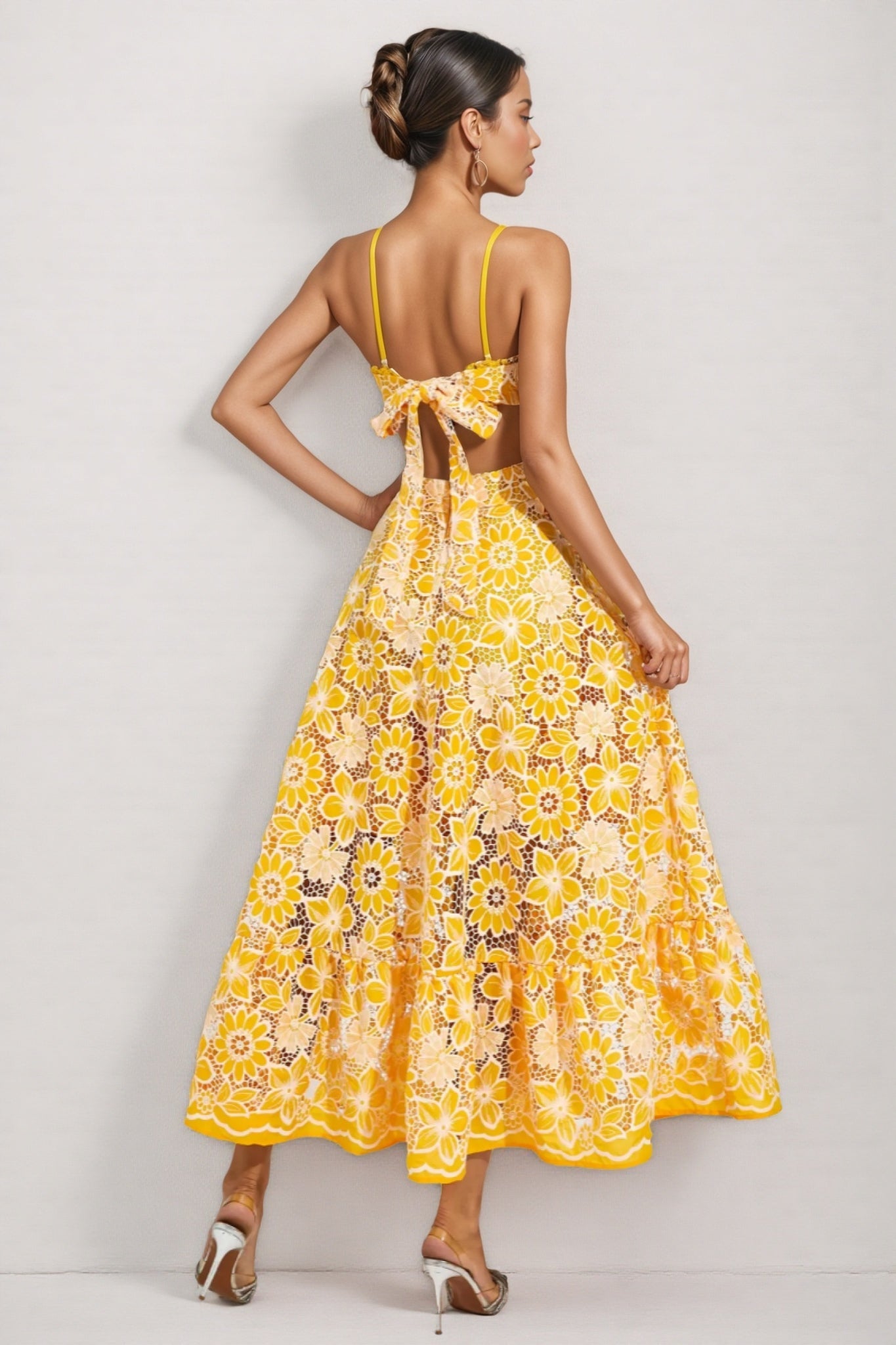 Delphine Yellow Cut Out Halter Maxi Dress