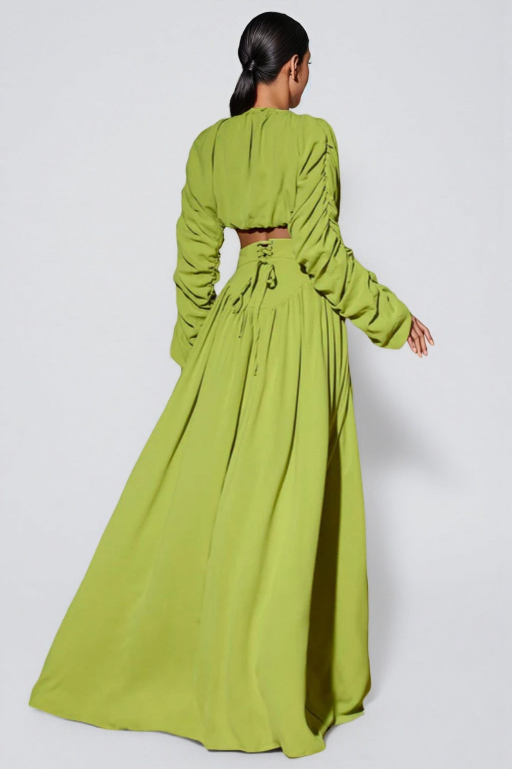 Berenice Lace-Up Pleated Maxi Dress Two-Piece Set