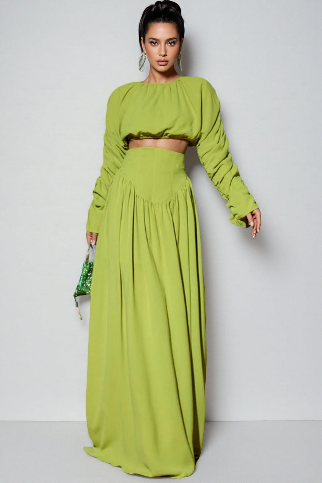 Berenice Lace-Up Pleated Maxi Dress Two-Piece Set