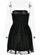 Strapless Ruched Bodice Sequin Overlay Fit and Flare Mini Dress
