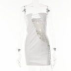 Faux Leather Strapless Lace Up Diagonal Cut Out Bodycon Mini Dress