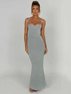 Spaghetti Strap Square Neck Bodycon Floor Length Maxi Dress