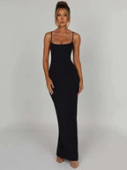 Spaghetti Strap Square Neck Bodycon Floor Length Maxi Dress