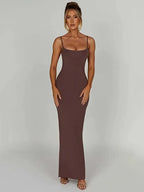 Spaghetti Strap Square Neck Bodycon Floor Length Maxi Dress