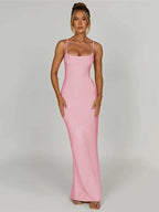 Spaghetti Strap Square Neck Bodycon Floor Length Maxi Dress