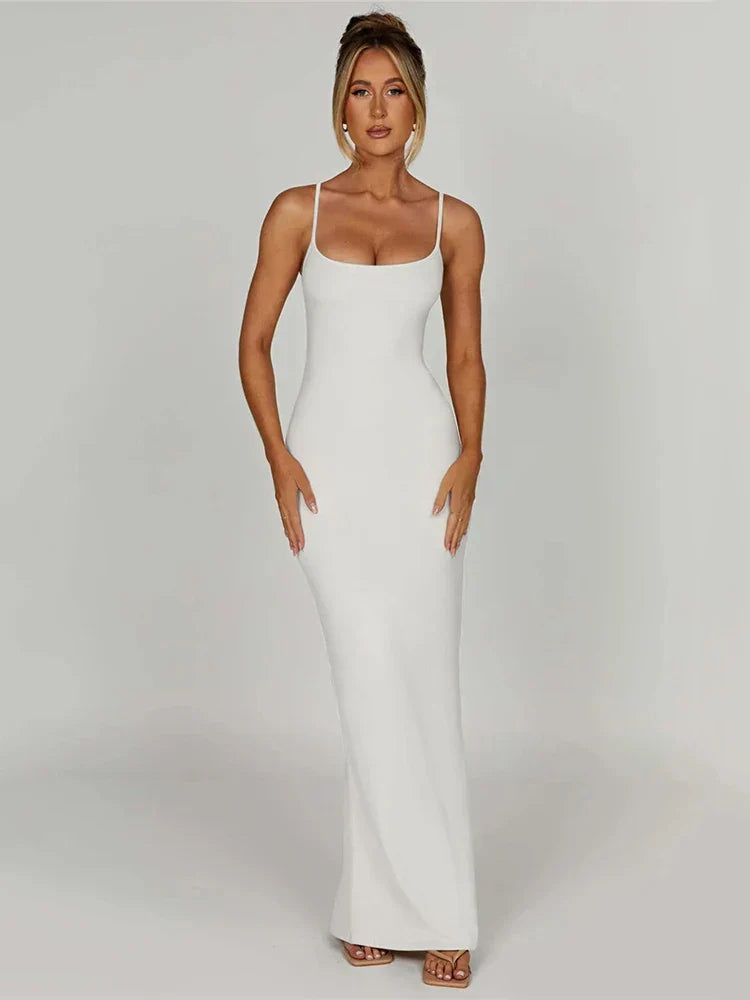 Spaghetti Strap Square Neck Bodycon Floor Length Maxi Dress