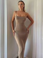 Spaghetti Strap Square Neck Bodycon Floor Length Maxi Dress