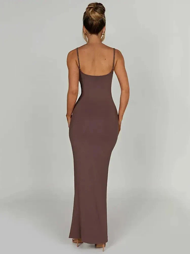 Spaghetti Strap Square Neck Bodycon Floor Length Maxi Dress