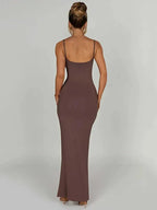 Spaghetti Strap Square Neck Bodycon Floor Length Maxi Dress