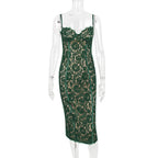 Floral Lace Corset Bodice Spaghetti Strap Bodycon Midi Dress