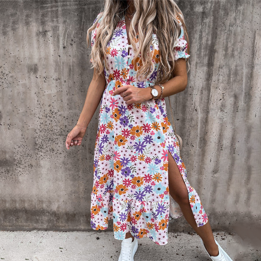 Petra Timeless Floral Print Slit Dress Designer Edit