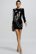 Vera Black Pearl Embellished Mini Dress
