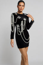 Vera Black Pearl Embellished Mini Dress