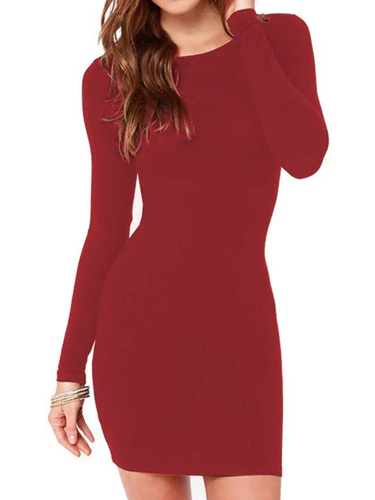 Long Sleeve Crew Neck Bodycon Mini Dress
