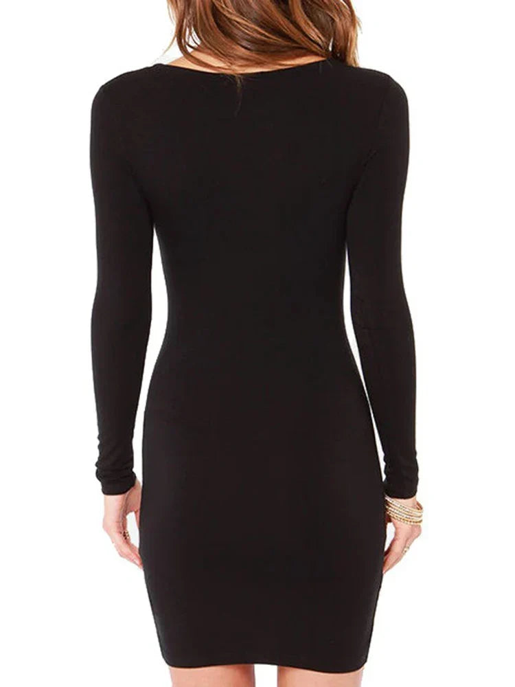 Long Sleeve Crew Neck Bodycon Mini Dress