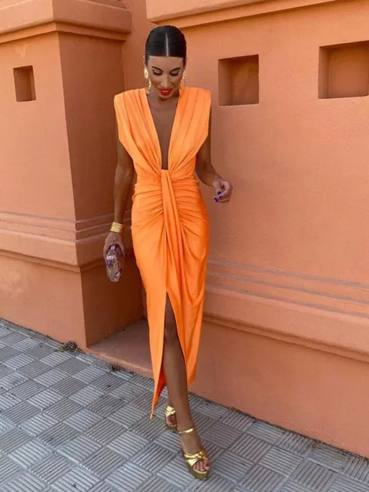 Sandra Elevated Party Dress with a Tucked Neckline Boutique Collection