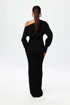 Off Shoulder Ribbed Knit Balloon Sleeve Bodycon Maxi Dress