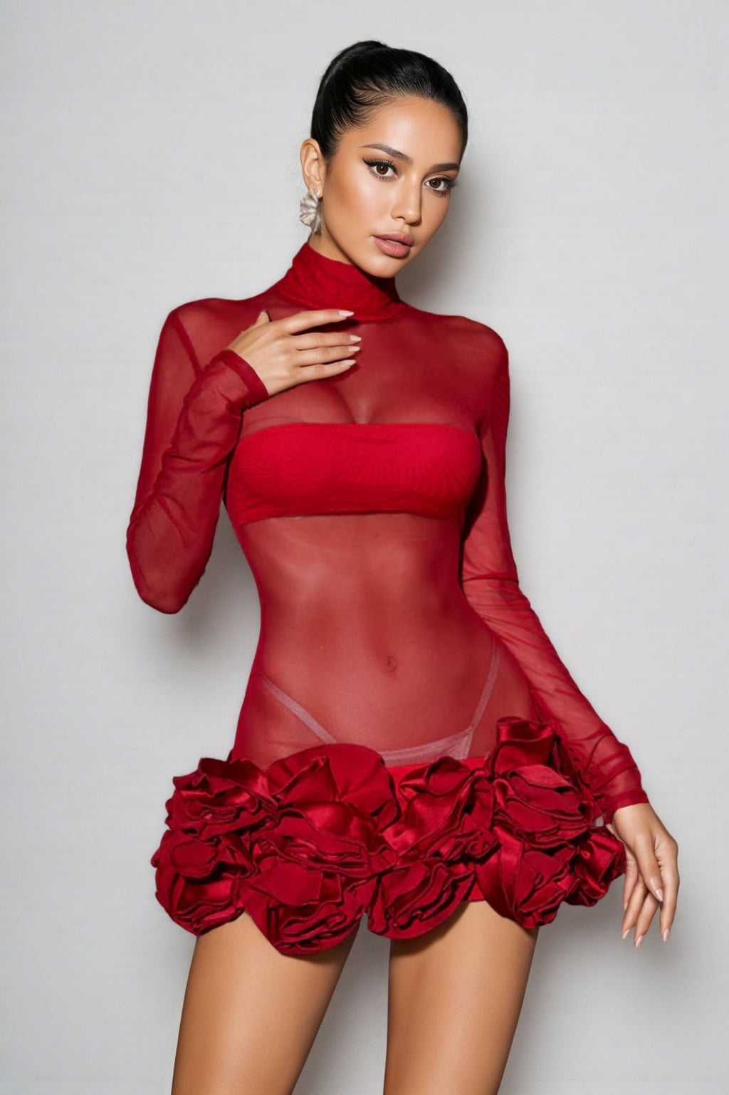 Percival Long Sleeve Flower Mesh Mini Dress