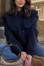 Solid Color Pocket Stand Collar Jacket